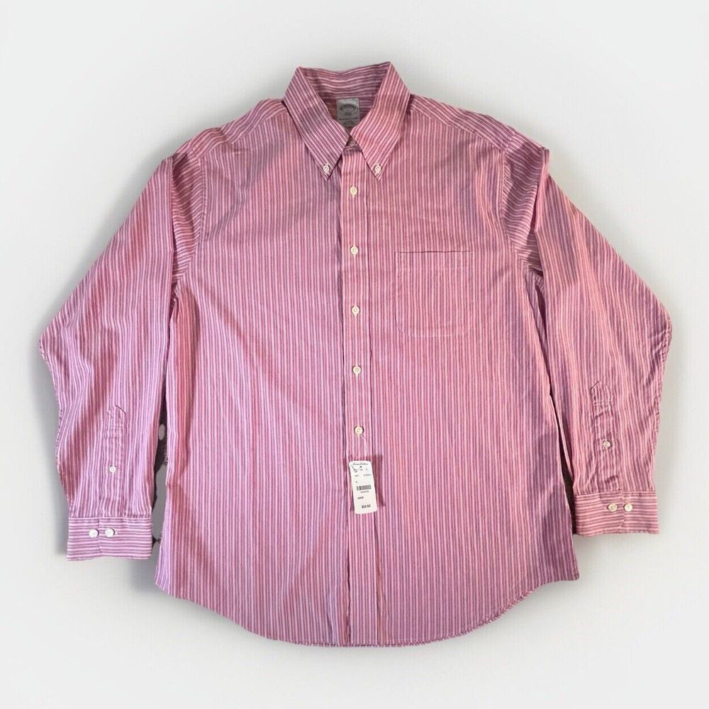 Brooks Brothers 346 Button Down Shirt Mens Large Red White Striped Slim Fit NWT